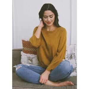 KNOT SISTERS Penny Sweater Size Large Mustard Yellow Burnt Orange Linen Blend